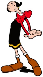 Olive Oyl. The height of feminine internal conflict over which man to choose. 