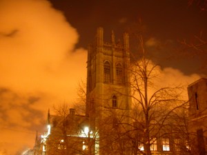 The sky over the University of Chicago is transformed into a sick piss orange by the nightly glow of sodium vapor lights. 