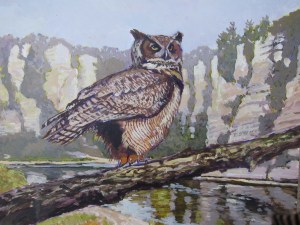 Great horned owl. Acrylic painting by Christopher Cudworth. 