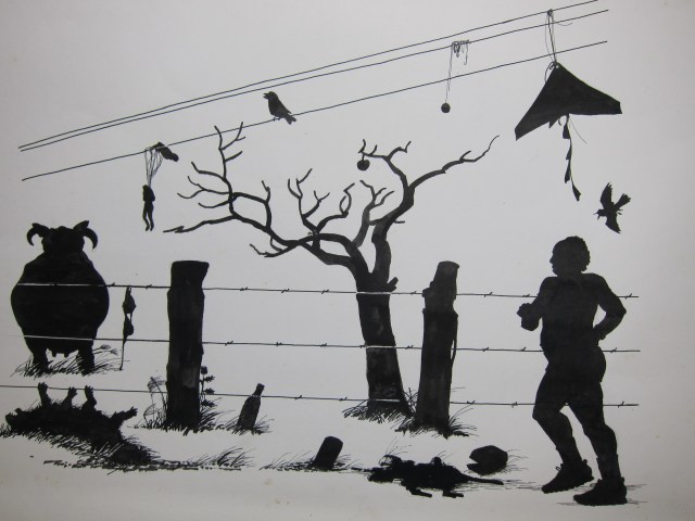 Life on the road is not always so glamorous. This illustration for a piece I wrote on Escape to Wisconsin years ago captures some of the more inglorious aspects of running and riding in the country. Debris, road kill and litter. 