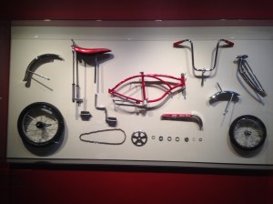 This display of a bike disassembled brings back nightmare days of the 1960s trying to put my bike back together with the mechanical ability of 2 on a scale of 10.