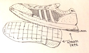 Faced with premature wear on our shoes, we improvised by using athletic tape to keep the heels from wearing down too soon. It worked. 