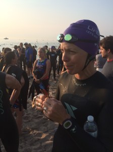 A test subject prepares for immersion in 60-degree water. 