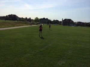 In the first mile Megan Ronzone pursues her able competitor from Yorkville.