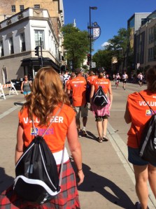 Marching on our next stop in the Ironman Wisconsin Tour. Eats and relaxation after four hours of handing out food and junk. 