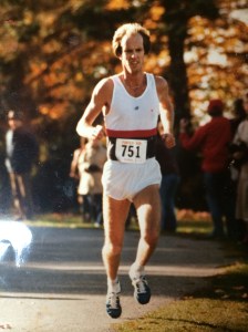In peak racing fitness circa 1983 at the Sycamore Pumpkinfest 10K. Floating along.