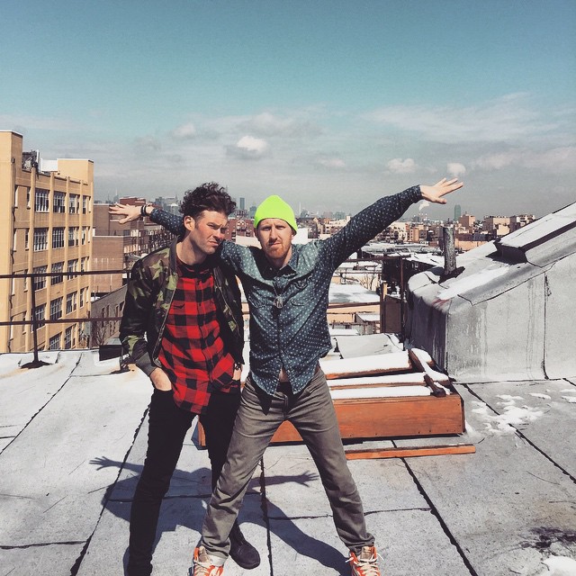Evan Paul Cudworth (in green hat) on one of his rooftop adventures in New York. 