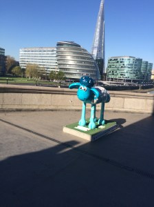 A Sheep from the Wallace and Gromit painted characters stands in front of another Pointy Thing, proving that the British really are a very silly people. 