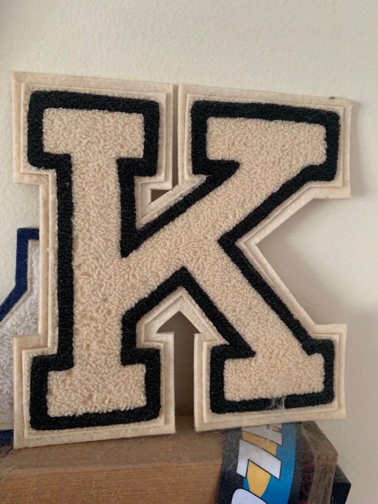 The prized varsity letter that adorned my letter jacket until it got worn out.